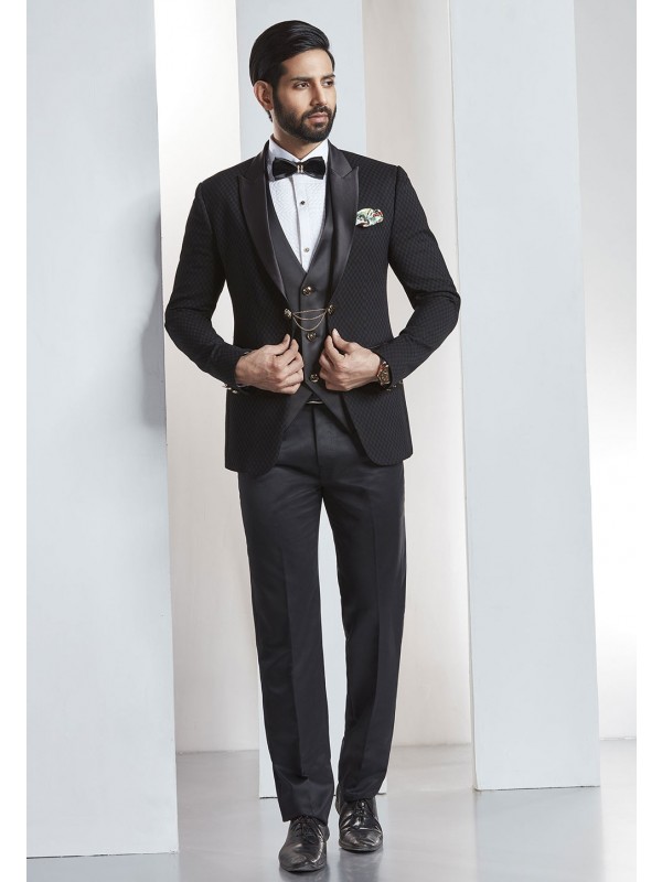 Buy Designer Suits for Men Black Color Wedding Suit