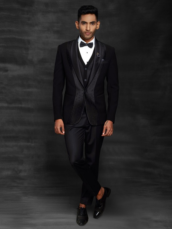 Designer Tuxedo Suit For Mens Black Colour.