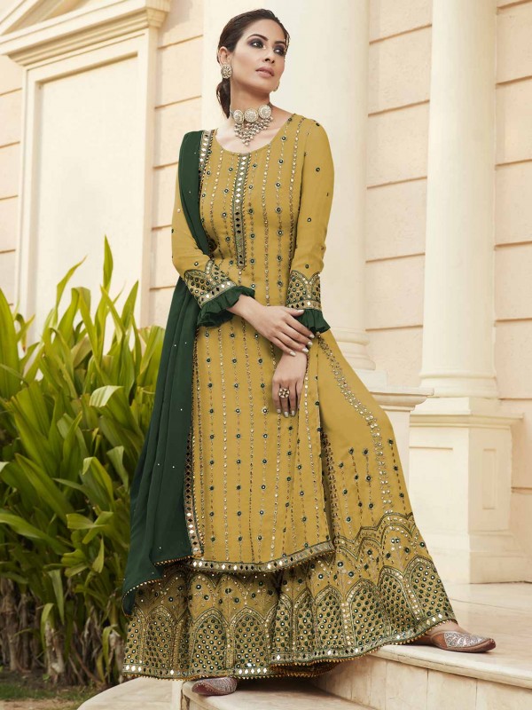 Yellow Colour Sharara Salwar Suit in Georgette Fabric.