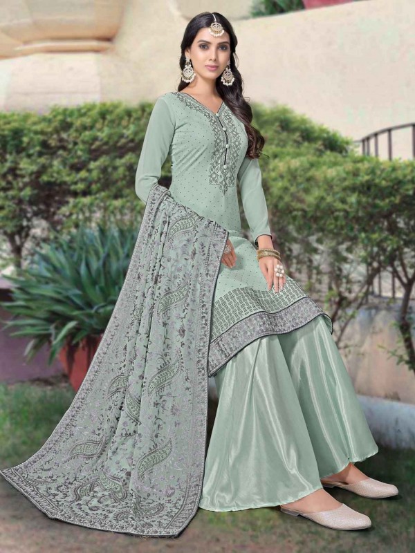 Light Green Colour Georgette Fabric Palazzo Salwar Suit.