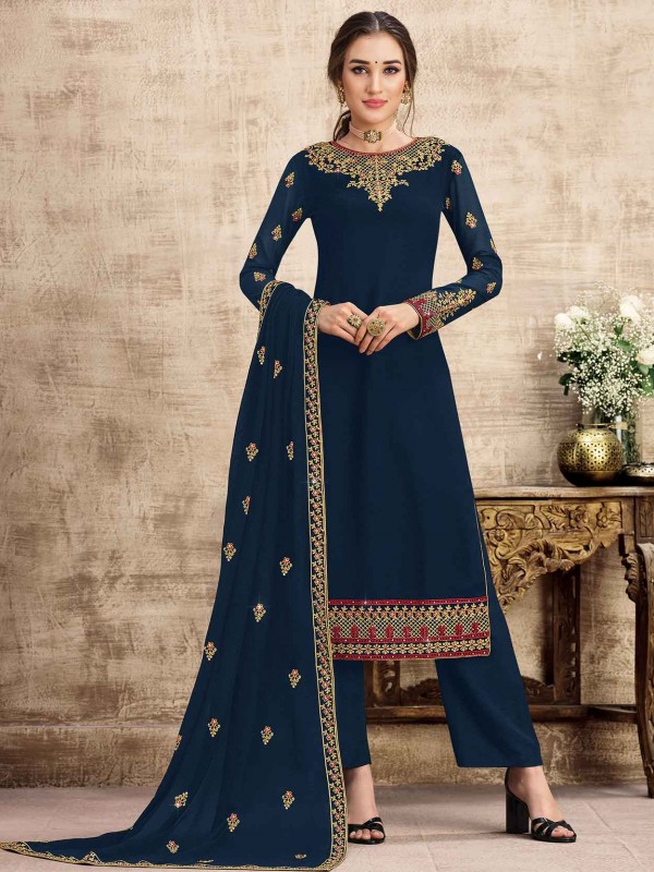 Blue Colour Salwar Kameez in Georgette Fabric.