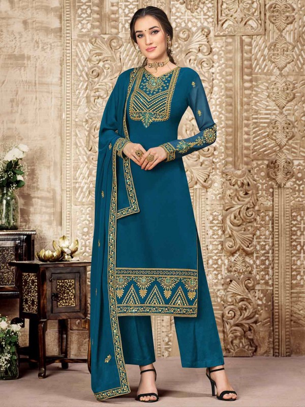 Designer Salwar Kameez Blue Colour in Georgette Fabric.