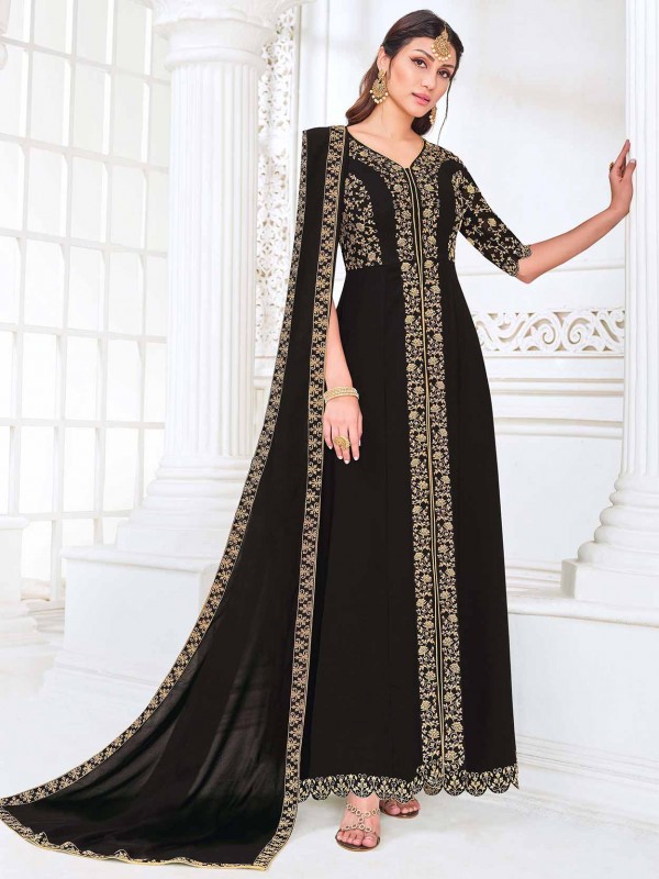 Black Colour Party Wear Salwar Suit in Georgette Fabric