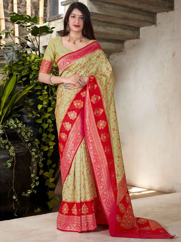 pista green colour banarasi silk saree online india.