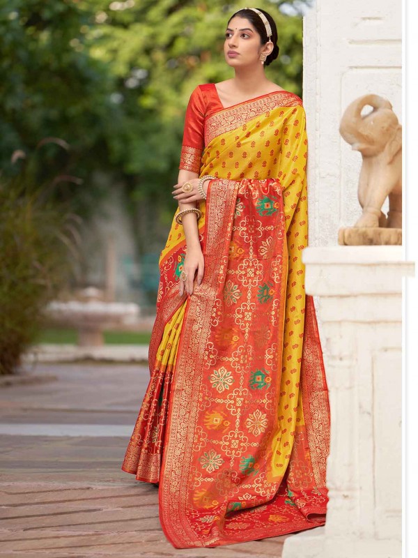 Designer Kanjivaram Silk Saree Yellow Colour.