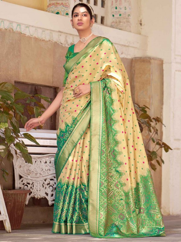 Cream Colour Silk Designer Saree.
