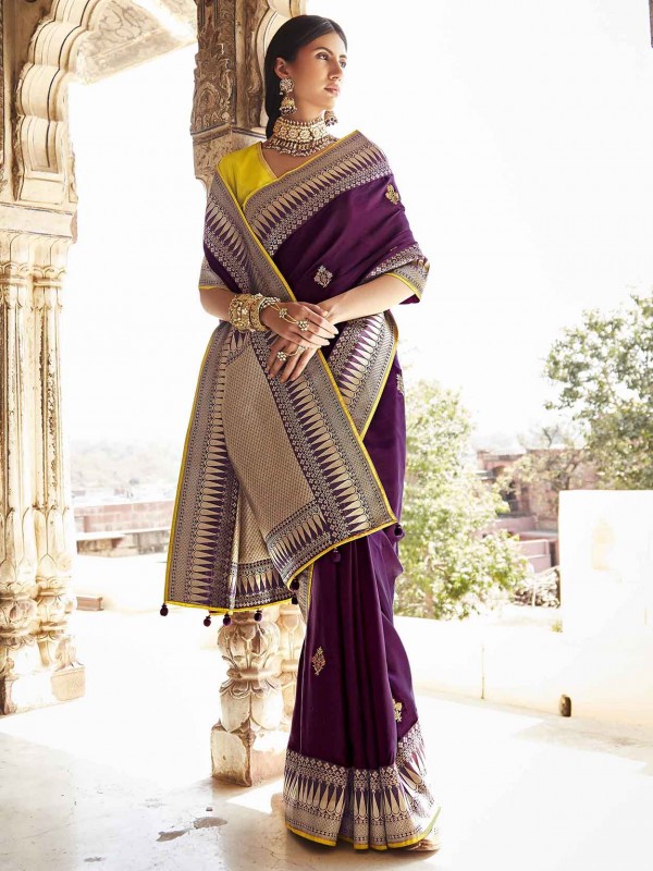 Purple Colour Silk Fabric Indian Designer Saree.