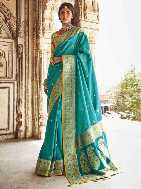 Turquoise Colour Silk Fabric Women Saree.