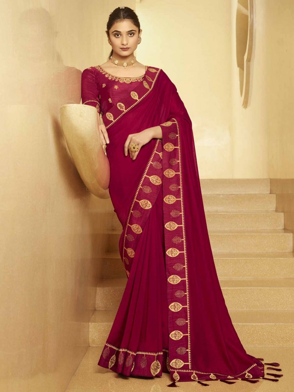 Georgette Fabric Wedding Saree Maroon Colour.