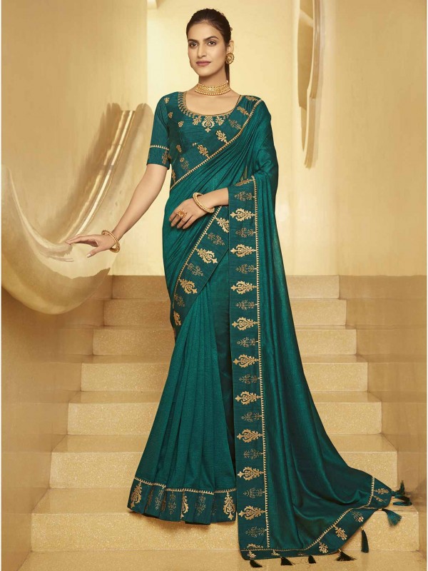 Rama Green Colour Georgette Fabric Saree.