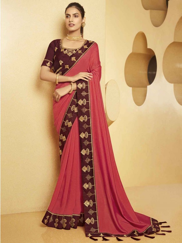 Pink Colour Georgette Fabric Indian Designer Saree.