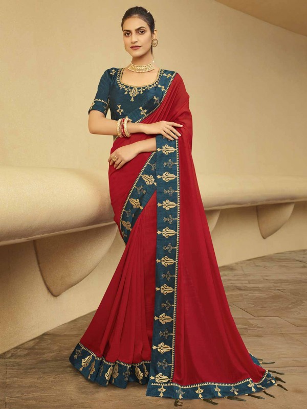 Red Colour Georgette Fabric Wedding Saree.