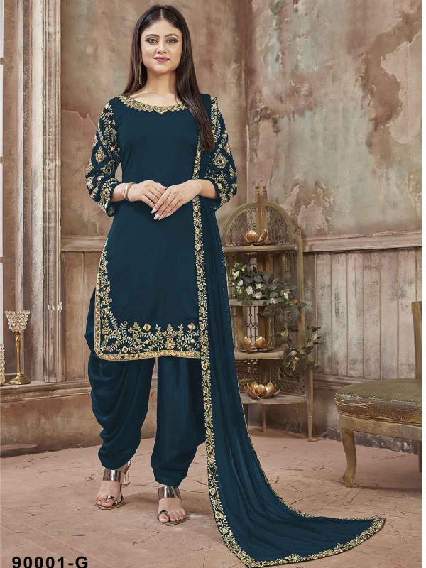 Georgette Fabric Patiala Salwar Kameez Blue Colour.