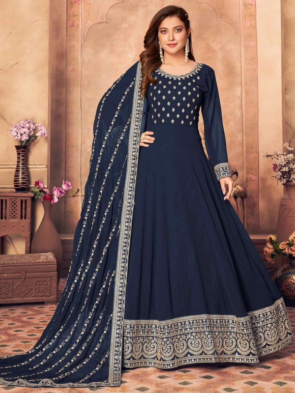 Designer Anarkali Salwar Suit Blue Colour in Georgette Fabric.