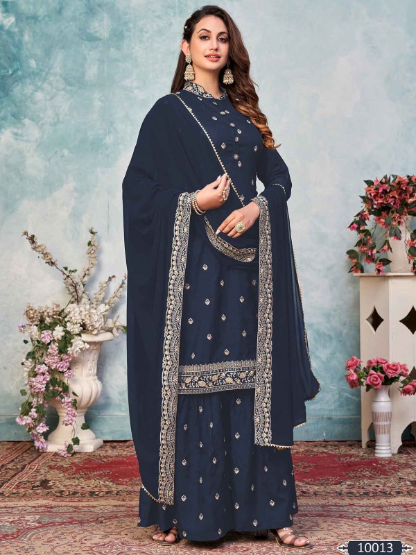 Blue Colour Party Wear Sharara Salwar Suit in Georgette Fabric.