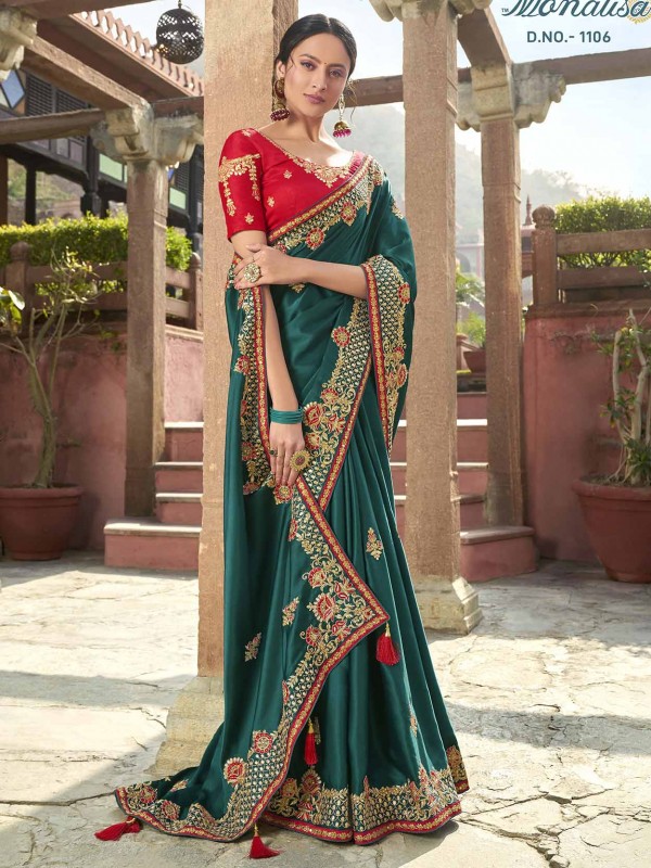 Green Colour Indian Designer Saree.