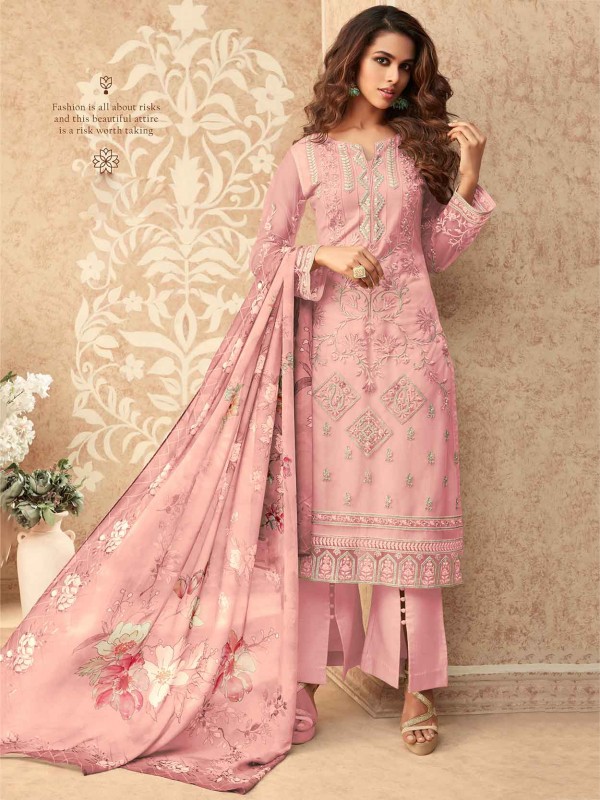 Banglori Silk Salwar Suit in Baby Pink Colour.