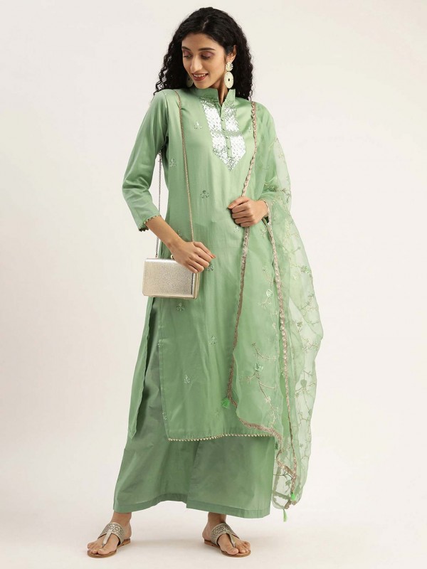 Green Colour Cotton Salwar Suit.