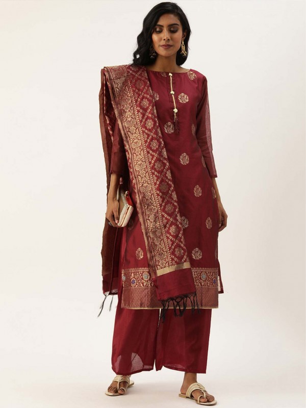 Maroon Colour Silk Printed Salwar Suit.