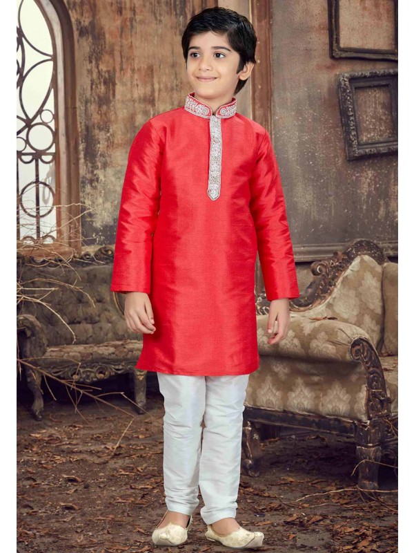 Red Color Boy's Readymade Kurta Pajama.