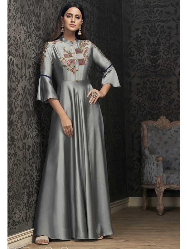 Grey Colour Readymade Gown.