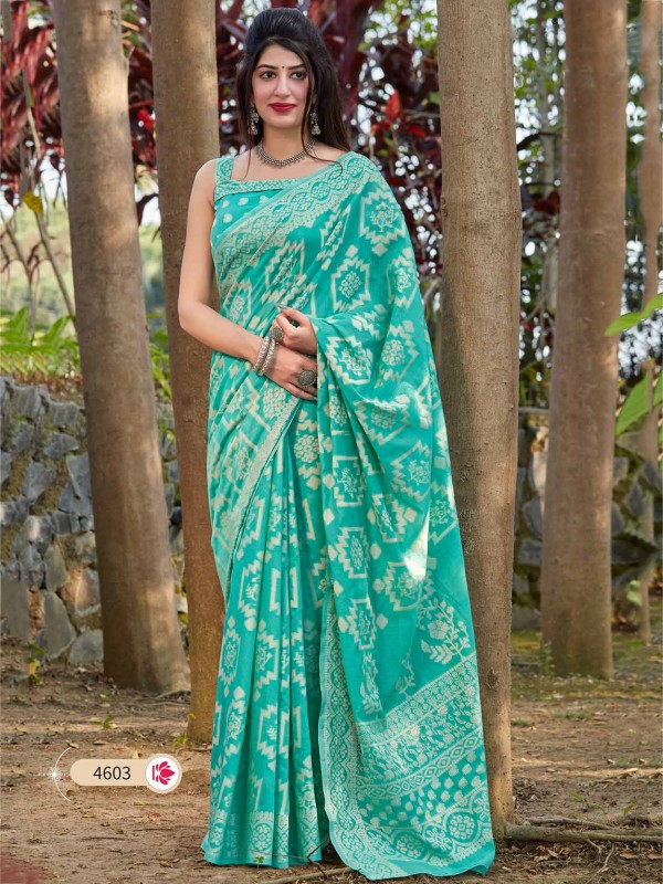 Turquoise Colour Cotton,Silk Saree.