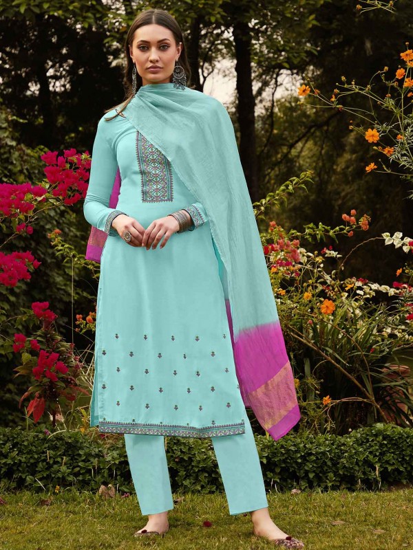 Sky Blue Colour Cotton Salwar Suit.
