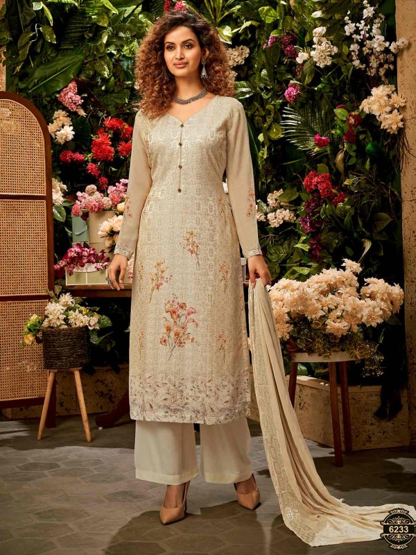 Beige Colour Palazzo Salwar Suit in Viscose Fabric.
