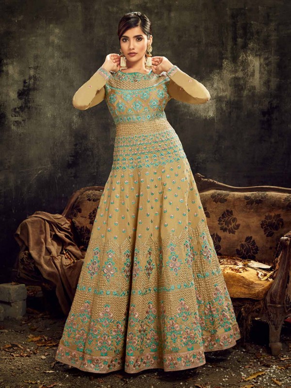 Golden Colour Silk Designer Salwar Suit.