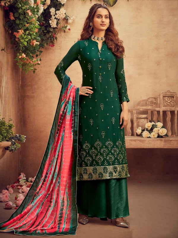 Green Colour Party Wear Salwar Suit in Chiffon Fabric.