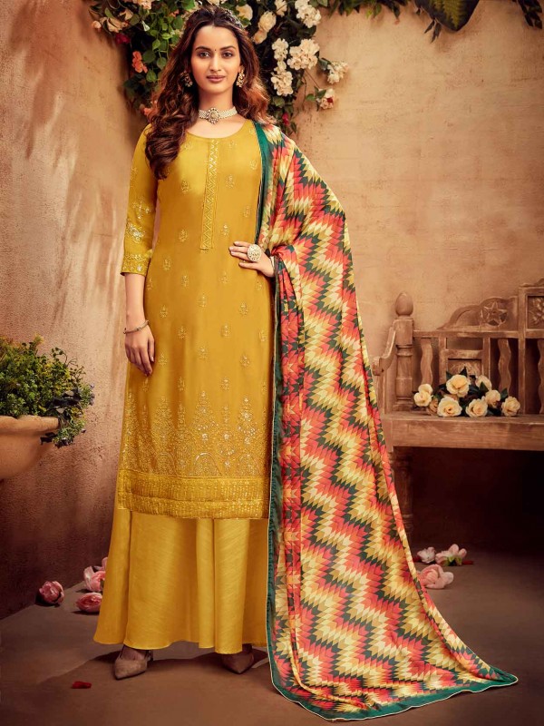 Yellow Colour Designer Palazzo Salwar Suit in Chiffon Fabric.