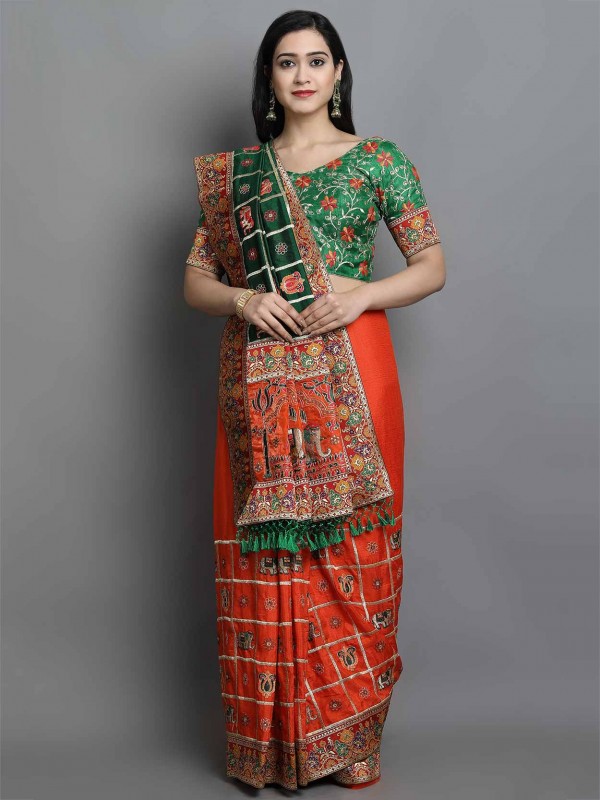 Red Colour Silk Fabric Indian Designer Sari.