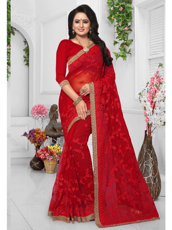 Red Color Designer Bridal Saree.