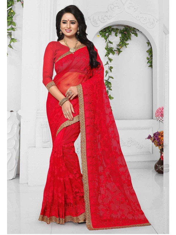 Red Color Indian Wedding Saree.