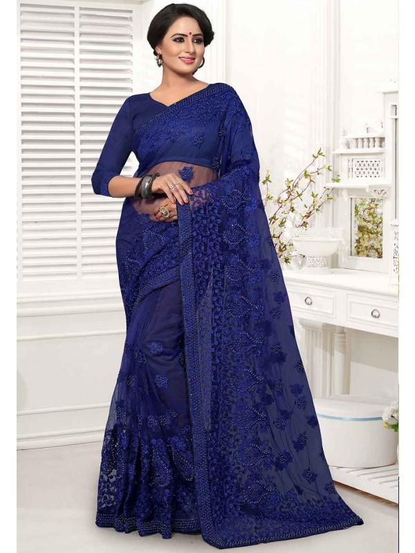 Blue Colour Indian Saree.