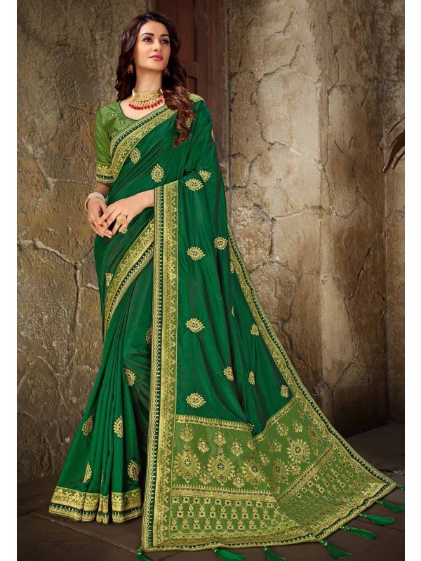 Green Colour Indian Designer Saree.