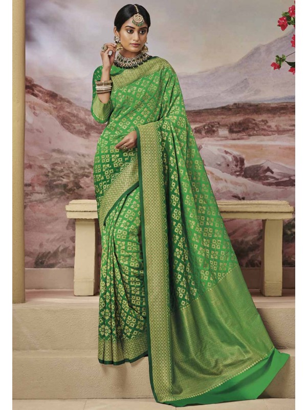 Green Colour Silk Indian Saree.
