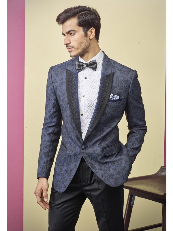 Indian Designer Tuxedo Suit Blue Colour.