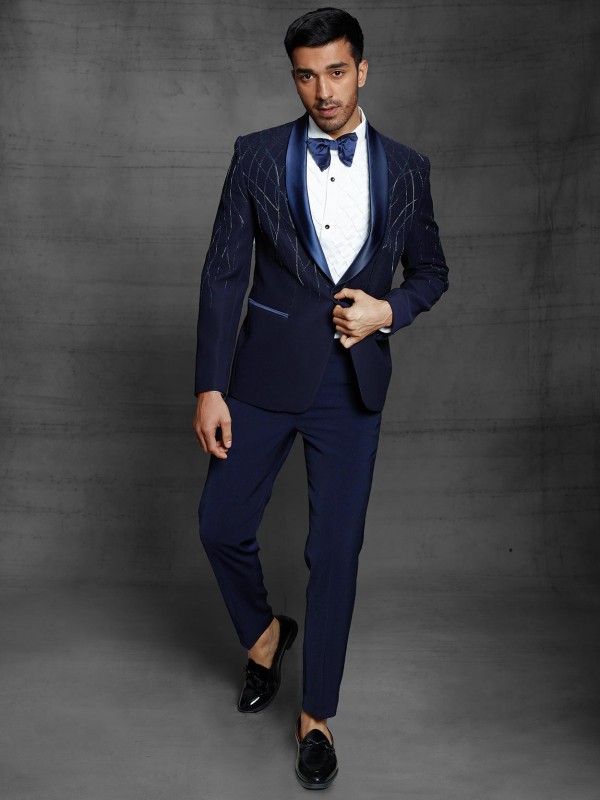 Navy Blue Colour Imported Fabric Designer Wedding Suit.