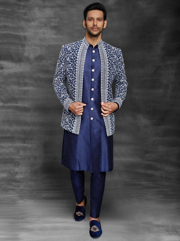 Navy Blue Colour Mens Jodhpuri Suit in Imported Fabric.