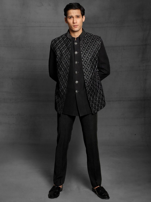 New Style Black Colour Imported Fabric Mens Jodhpuri Suit.