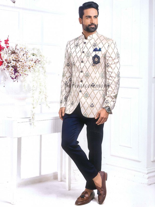 Off White Colour Mens Jodhpuri Suit in Imported Fabric.