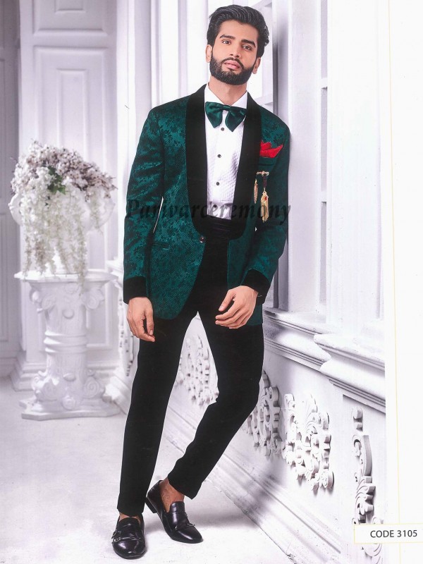 Attractive Look Green Colour Imported Fabric Mens Three Piece Suit.