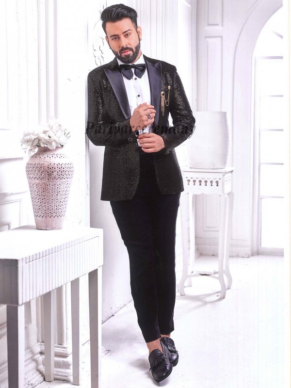 Black Colour Designer Mens Suit in Imported Fabric.