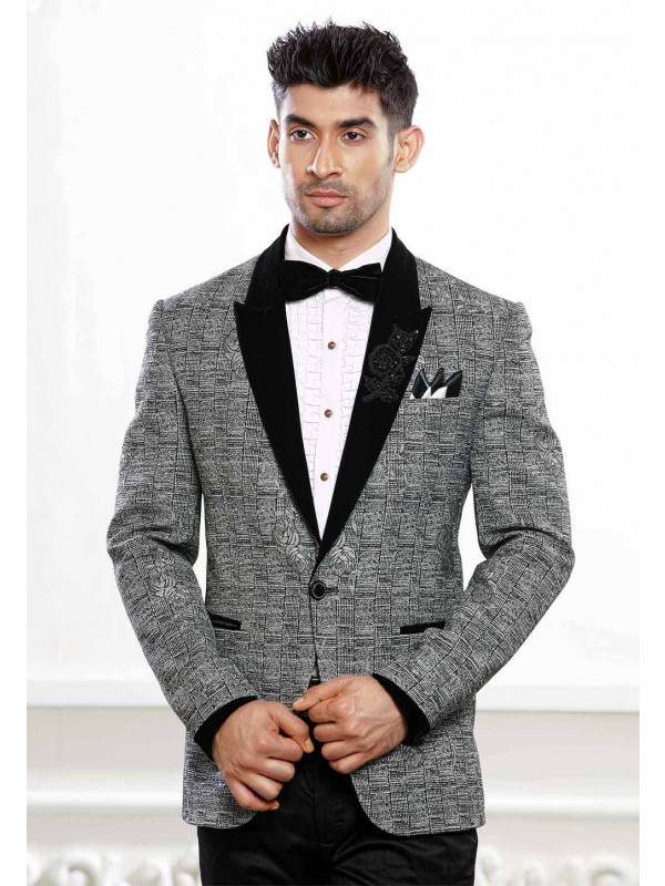 Grey Linen Tuxedo Suit.