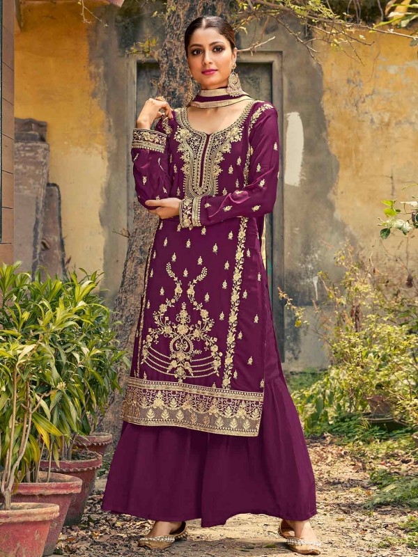 Purple Colour Designer Sharara Salwar Suit.