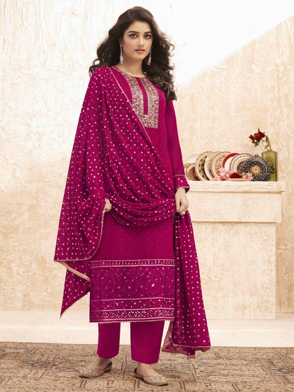 Pink Colour Georgette Fabric Designer Salwar Suit.