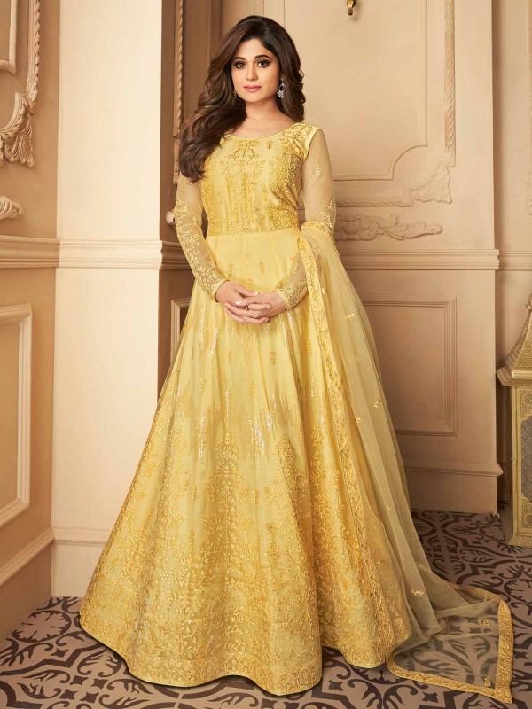 Yellow Colour Silk,Net Fabric Designer Bollywood Salwar Suit.