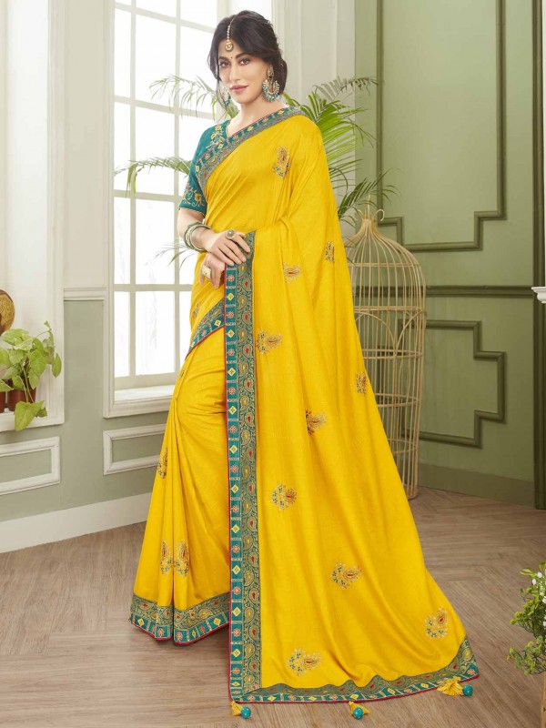 Yellow Colour Fancy Fabric Designer Bridal Saree.