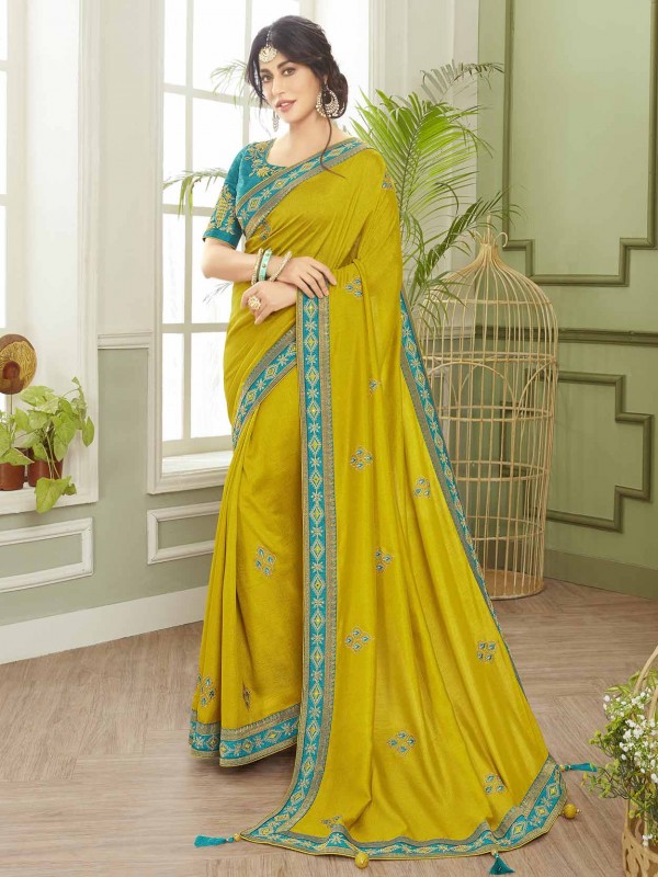 Green Colour Fancy Fabric Indian Designer Saree.